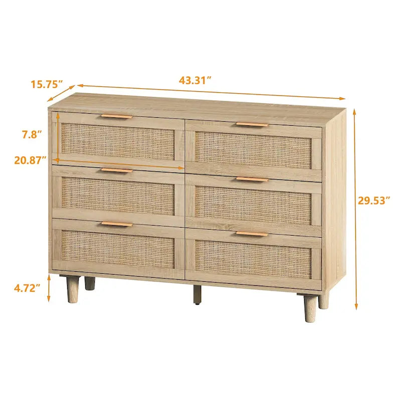 Storage Cabinet with Rattan Doors for Bedroom & Living Room