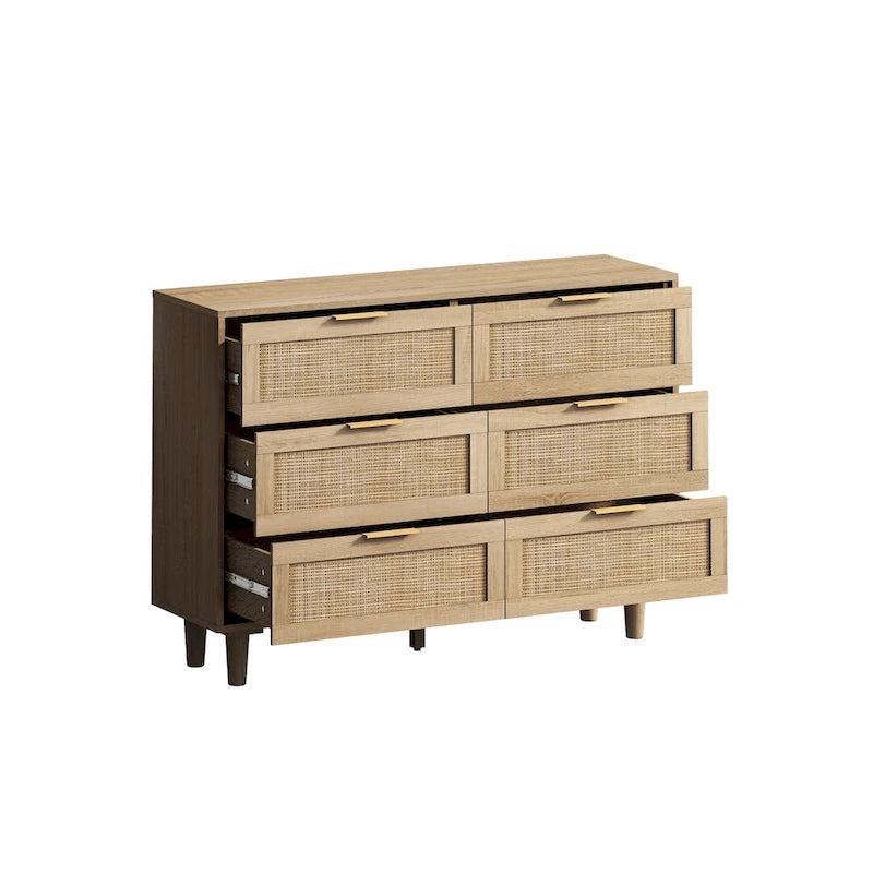 Storage Cabinet with Rattan Doors for Bedroom & Living Room