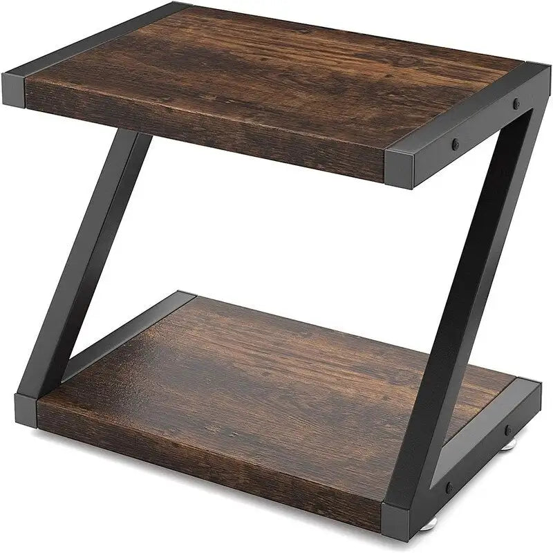 Desktop Printer Stand with 2-Tier Wood Storage Shelves