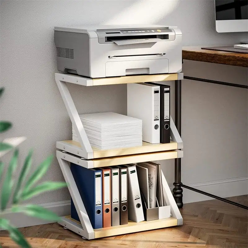Desktop Printer Stand with 2-Tier Wood Storage Shelves