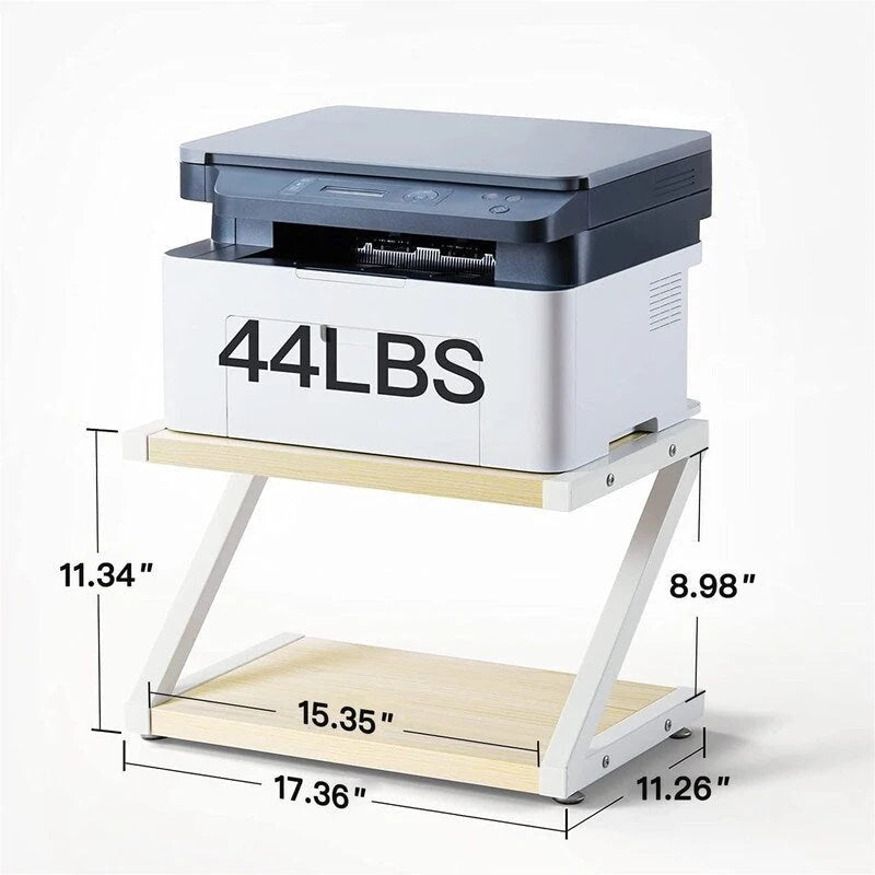 Desktop Printer Stand with 2-Tier Wood Storage Shelves