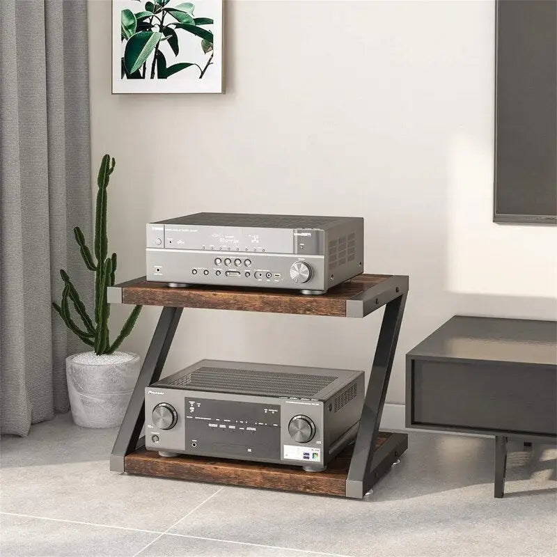 Desktop Printer Stand with 2-Tier Wood Storage Shelves