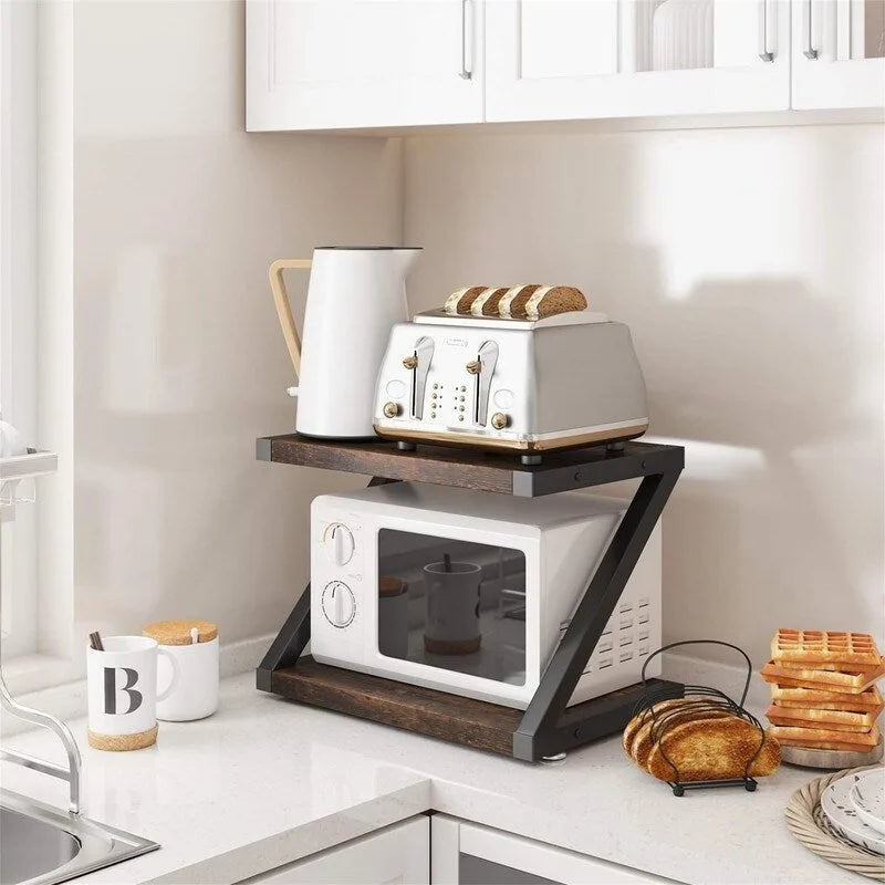 Desktop Printer Stand with 2-Tier Wood Storage Shelves