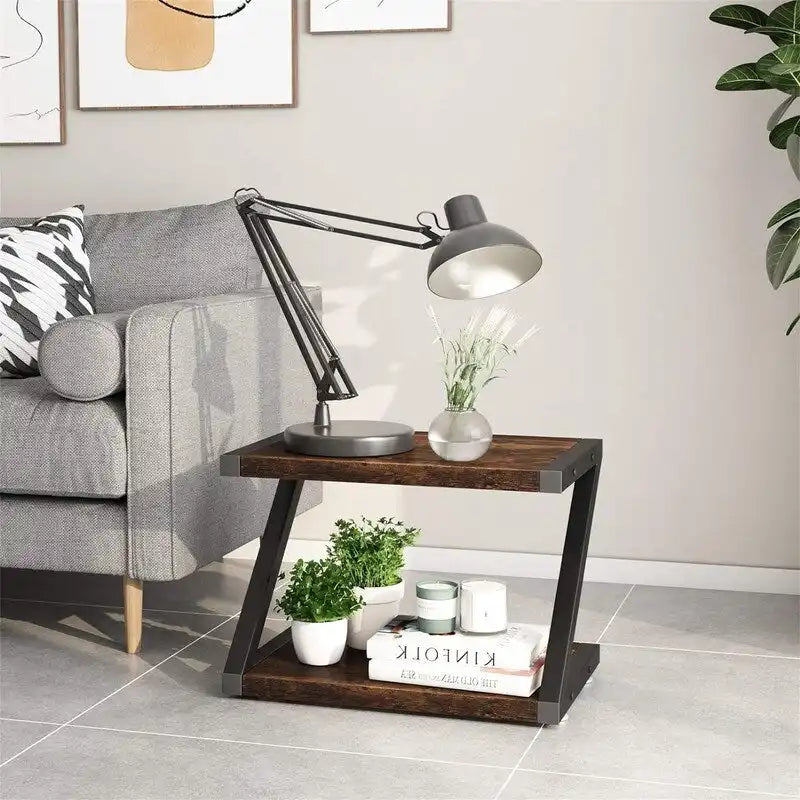 Desktop Printer Stand with 2-Tier Wood Storage Shelves