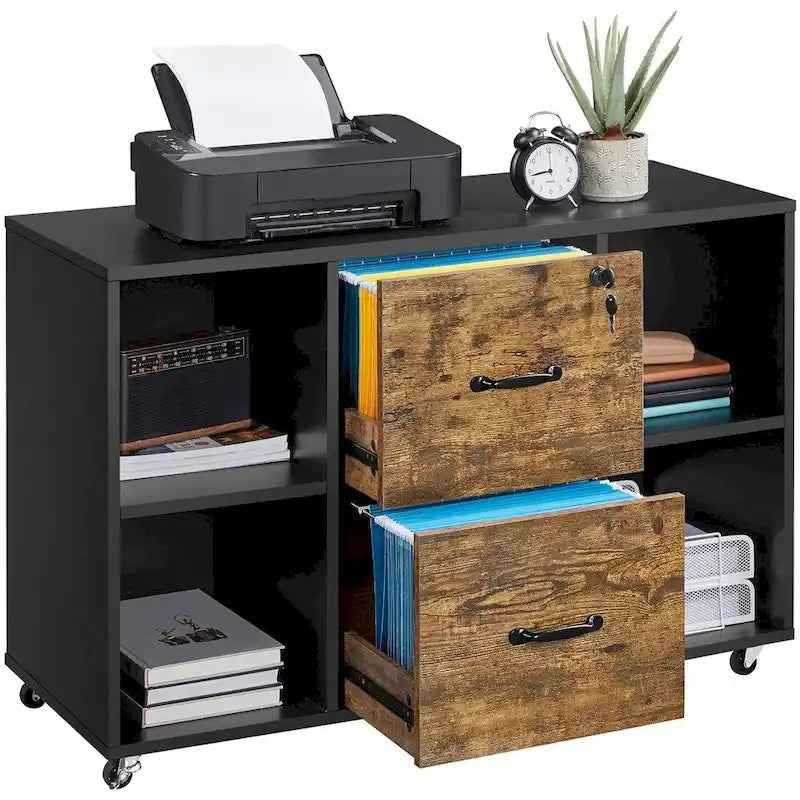 Mobile File Storage Cabinet with 2 Drawers and 4 Shelves
