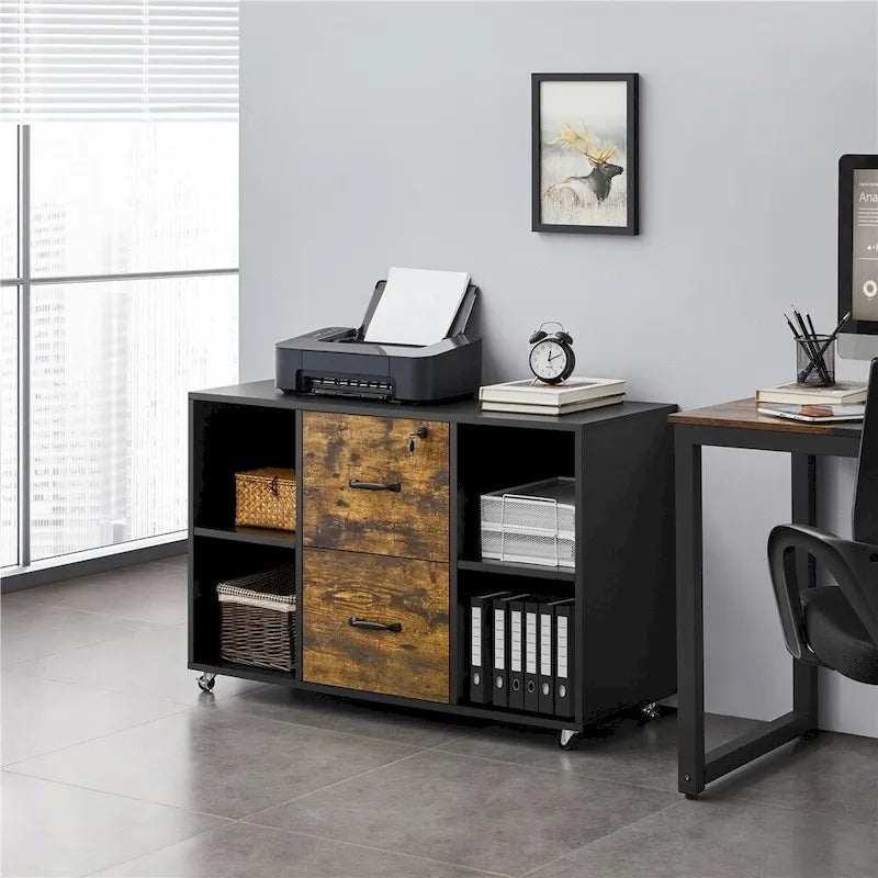 Mobile File Storage Cabinet with 2 Drawers and 4 Shelves