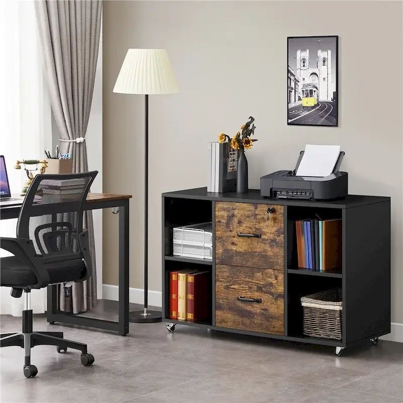 Mobile File Storage Cabinet with 2 Drawers and 4 Shelves