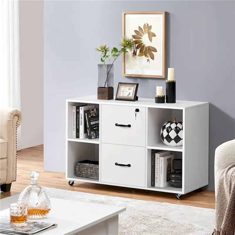 Mobile File Storage Cabinet with 2 Drawers and 4 Shelves