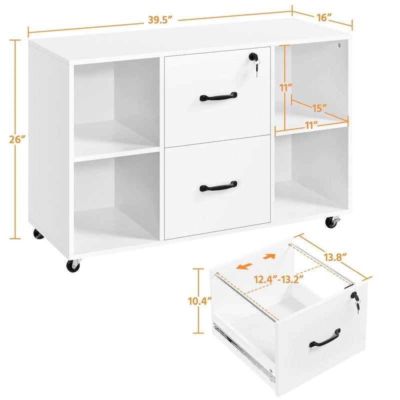 Mobile File Storage Cabinet with 2 Drawers and 4 Shelves