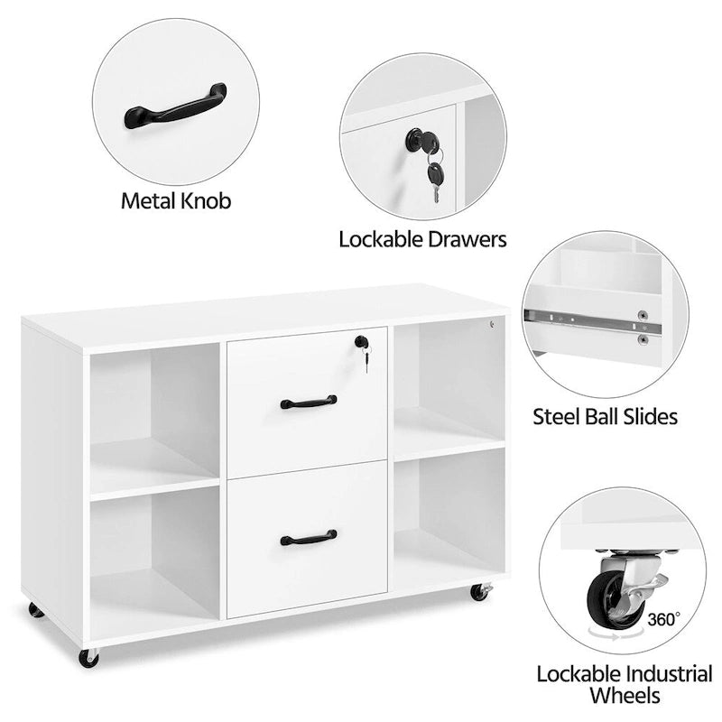 Mobile File Storage Cabinet with 2 Drawers and 4 Shelves