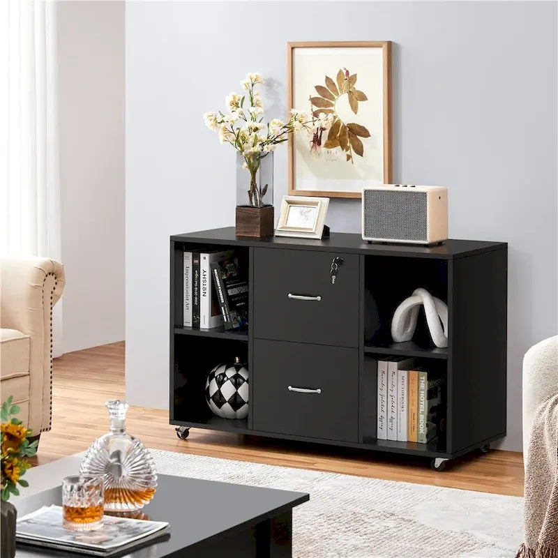 Mobile File Storage Cabinet with 2 Drawers and 4 Shelves