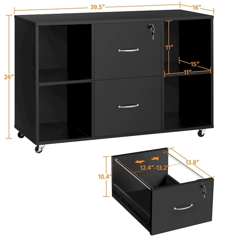 Mobile File Storage Cabinet with 2 Drawers and 4 Shelves