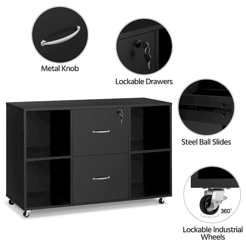 Mobile File Storage Cabinet with 2 Drawers and 4 Shelves