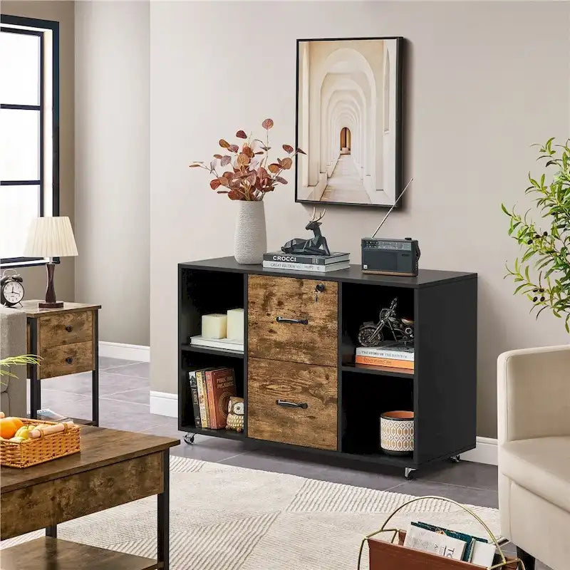 Mobile File Storage Cabinet with 2 Drawers and 4 Shelves