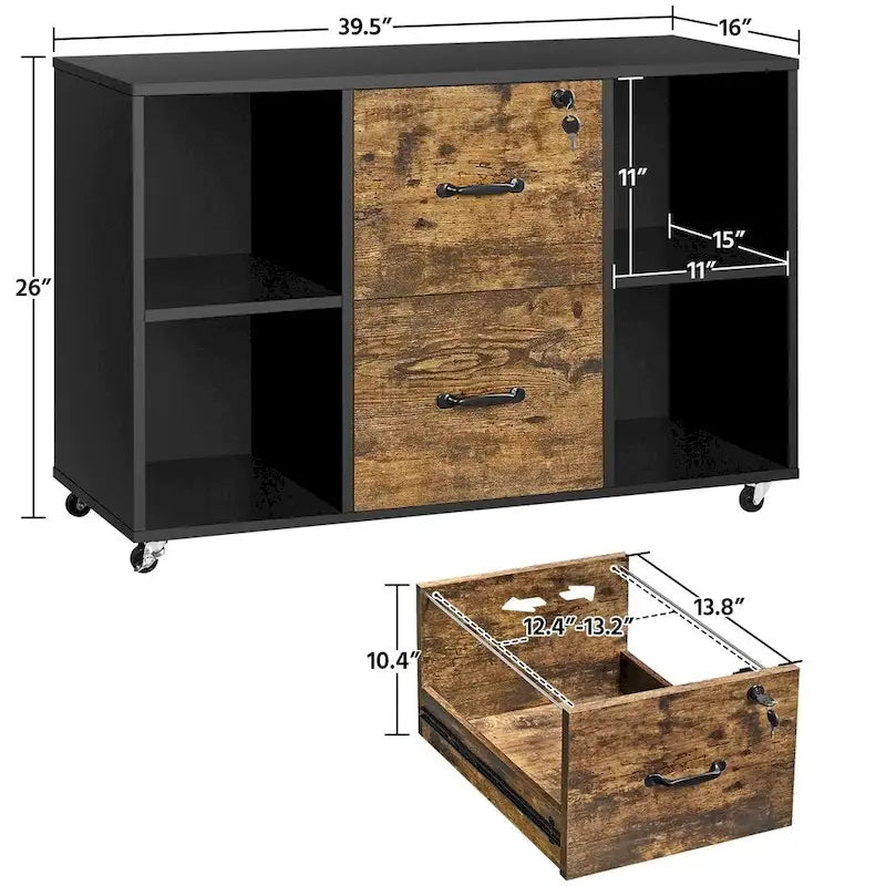 Mobile File Storage Cabinet with 2 Drawers and 4 Shelves