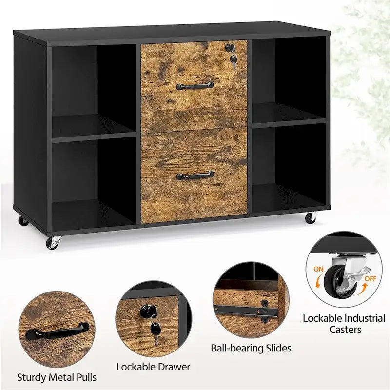 Mobile File Storage Cabinet with 2 Drawers and 4 Shelves