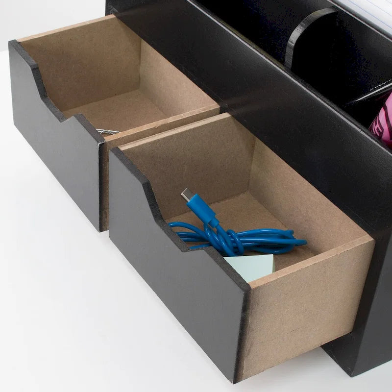 8-Compartment Desk Organizer with USB Charging - Black