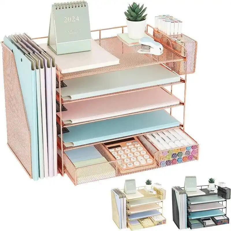 5 Tier Desk Organizer with Sliding Trays & Pen Holder