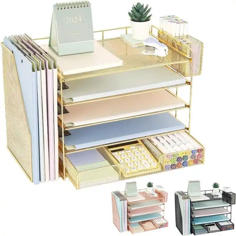 5 Tier Desk Organizer with Sliding Trays & Pen Holder