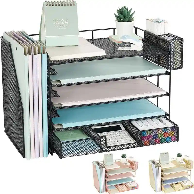 5 Tier Desk Organizer with Sliding Trays & Pen Holder