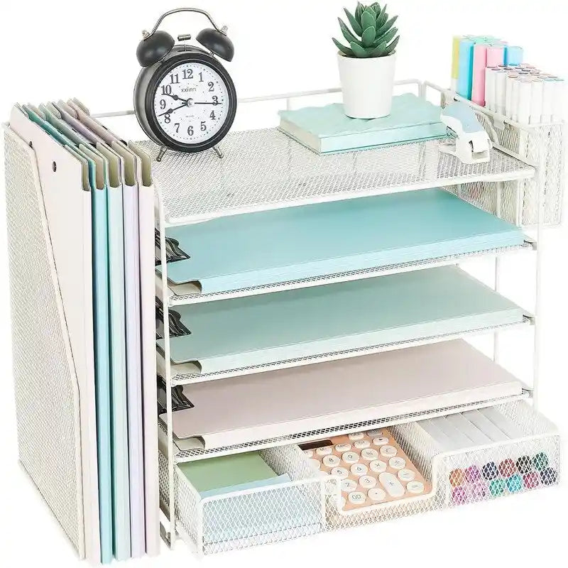 5 Tier Desk Organizer with Sliding Trays & Pen Holder