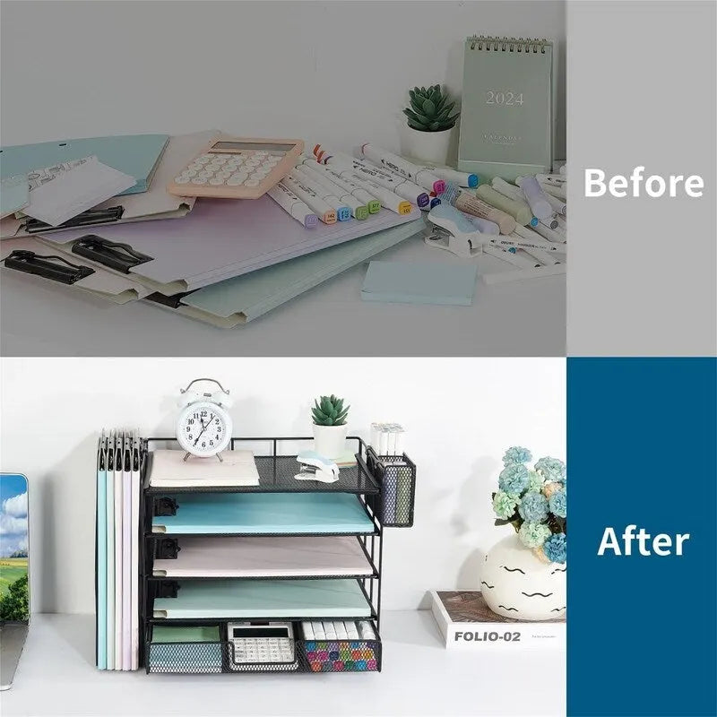 5 Tier Desk Organizer with Sliding Trays & Pen Holder