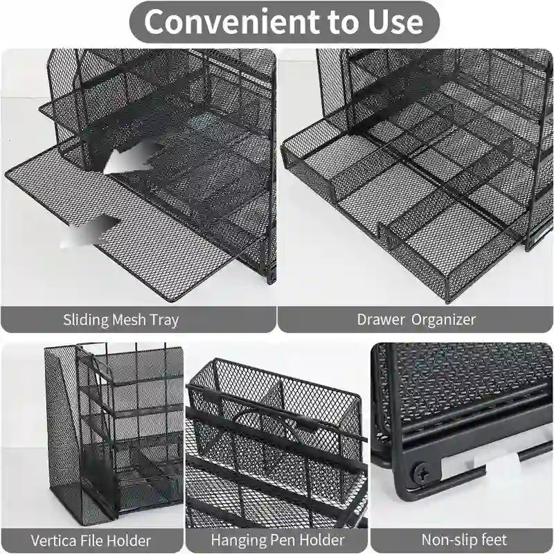 5 Tier Desk Organizer with Sliding Trays & Pen Holder