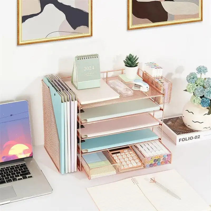 5 Tier Desk Organizer with Sliding Trays & Pen Holder