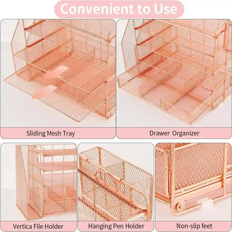 5 Tier Desk Organizer with Sliding Trays & Pen Holder
