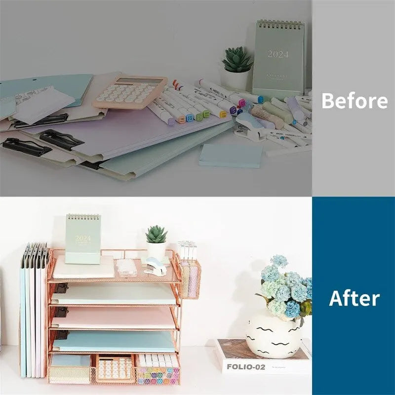 5 Tier Desk Organizer with Sliding Trays & Pen Holder