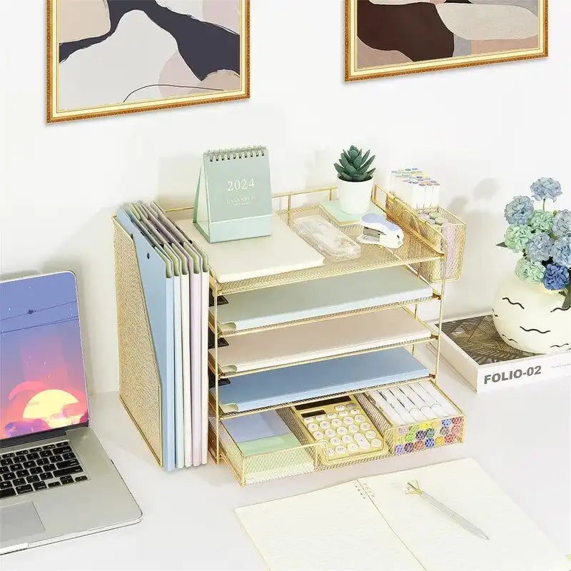 5 Tier Desk Organizer with Sliding Trays & Pen Holder