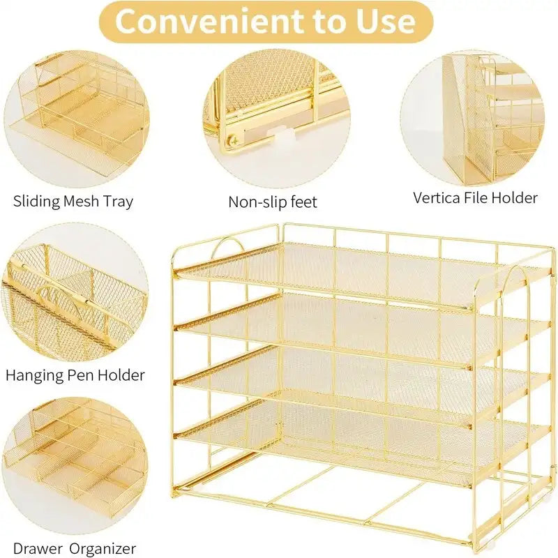 5 Tier Desk Organizer with Sliding Trays & Pen Holder