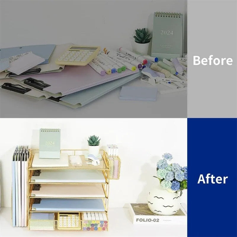 5 Tier Desk Organizer with Sliding Trays & Pen Holder