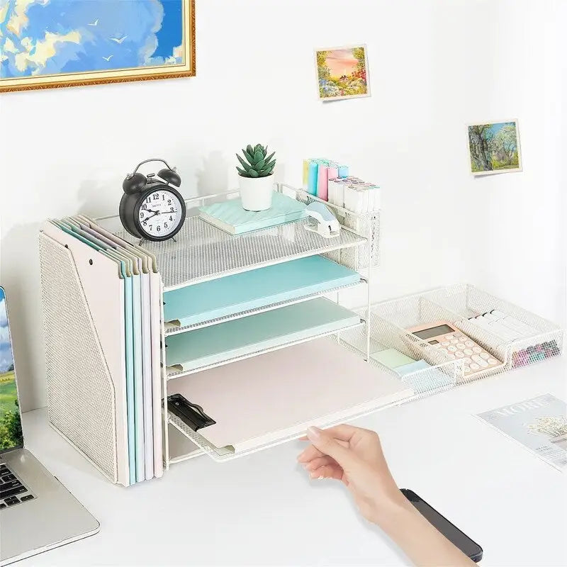 5 Tier Desk Organizer with Sliding Trays & Pen Holder