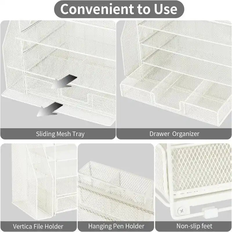 5 Tier Desk Organizer with Sliding Trays & Pen Holder