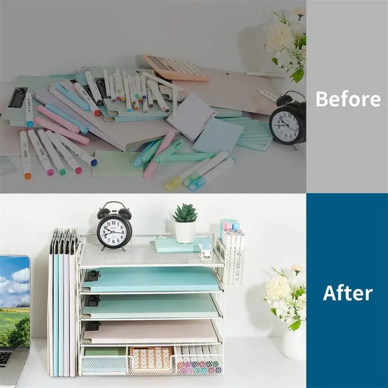5 Tier Desk Organizer with Sliding Trays & Pen Holder