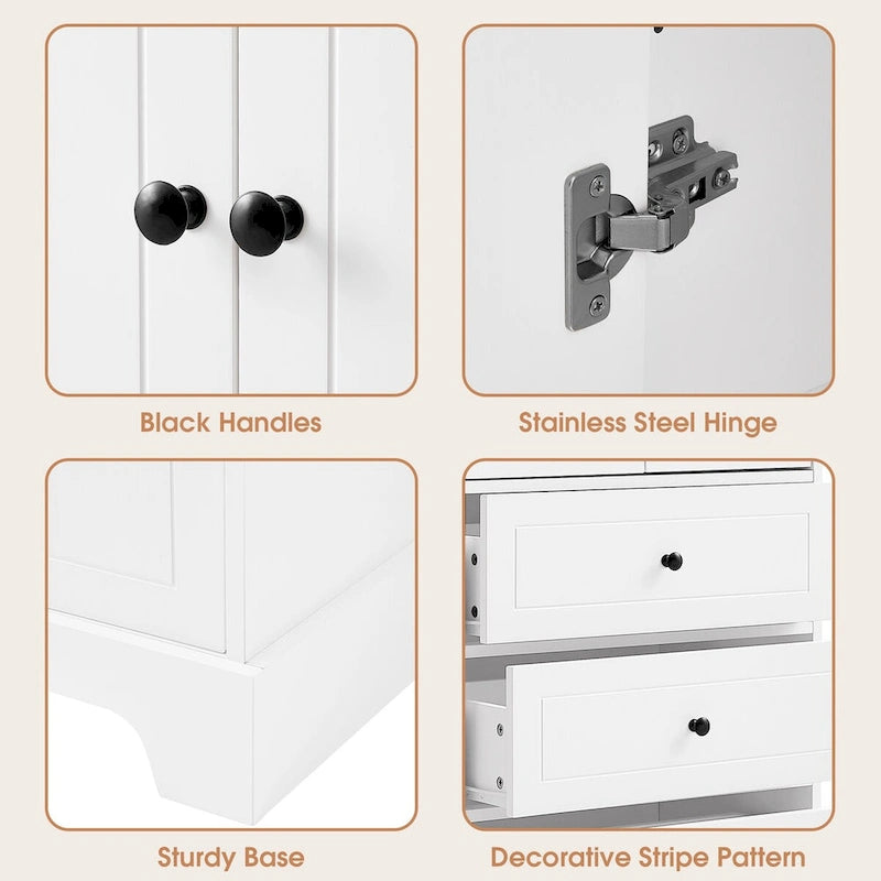 Storage Cabinet with 2 Doors and 4 Drawers, Adjustable Shelf, Painted Finish