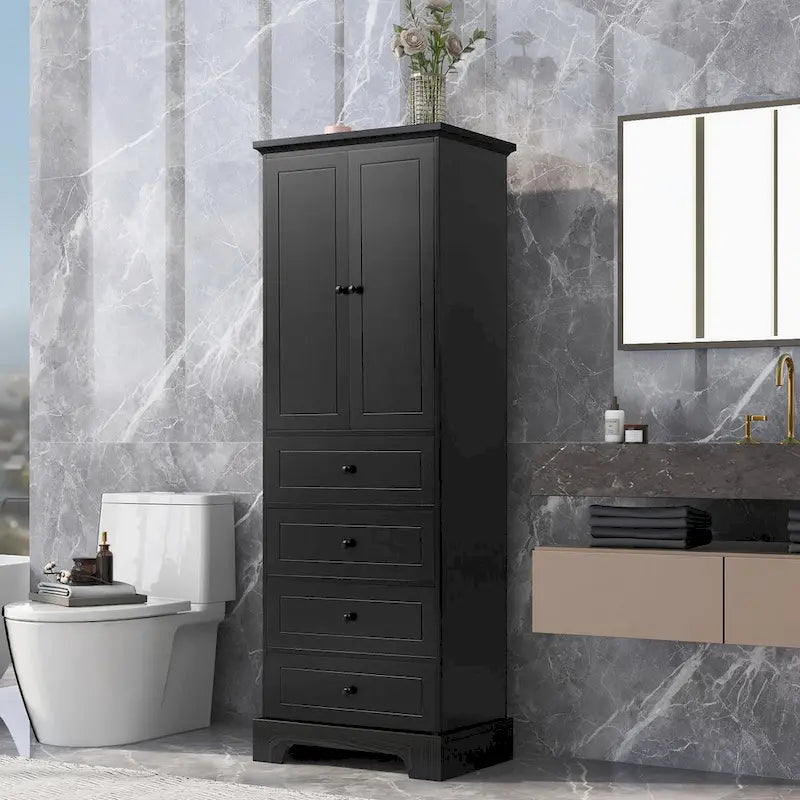 Storage Cabinet with 2 Doors and 4 Drawers, Adjustable Shelf, Painted Finish