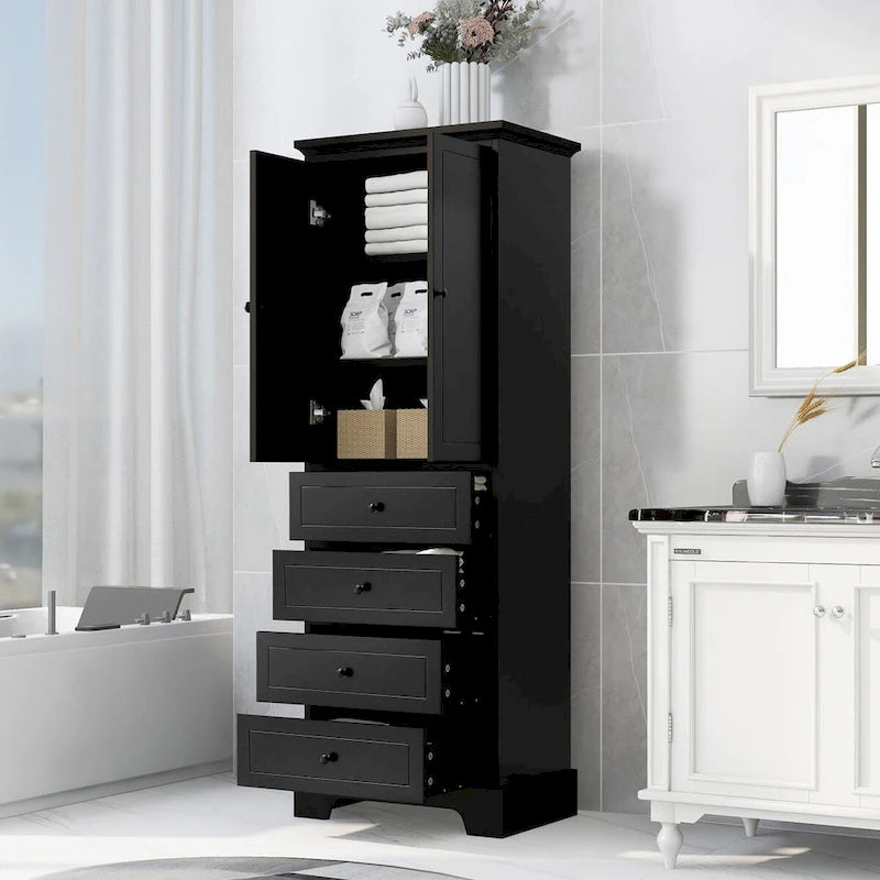 Storage Cabinet with 2 Doors and 4 Drawers, Adjustable Shelf, Painted Finish