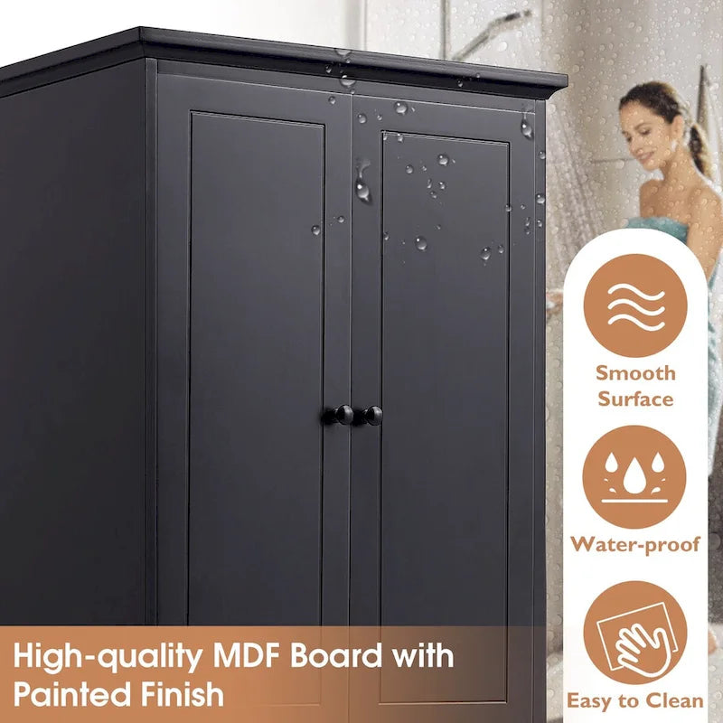 Storage Cabinet with 2 Doors and 4 Drawers, Adjustable Shelf, Painted Finish