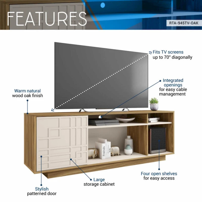 Contemporary TV Stand for TVs Up to 70in, Oak