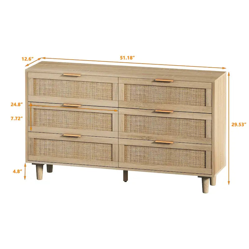 6-Drawer Rattan Cabinet
