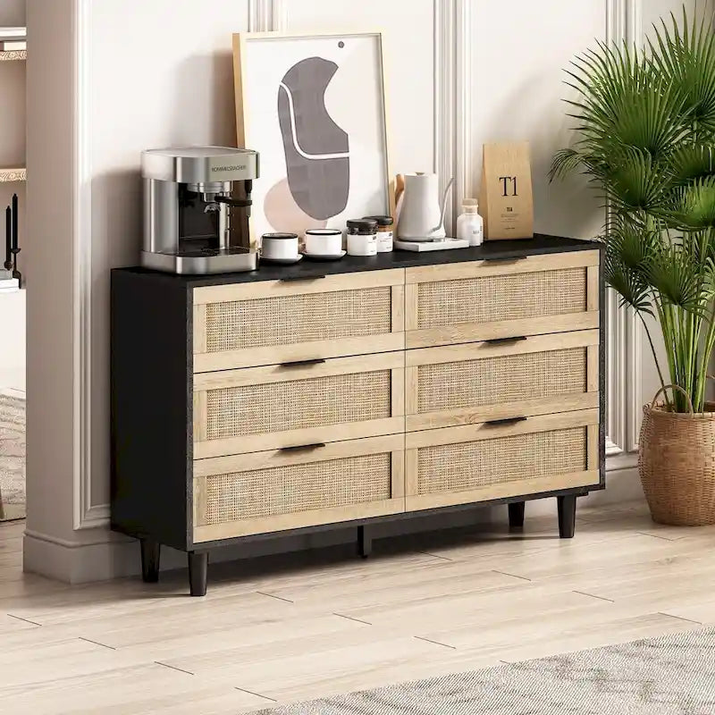 6-Drawer Rattan Cabinet