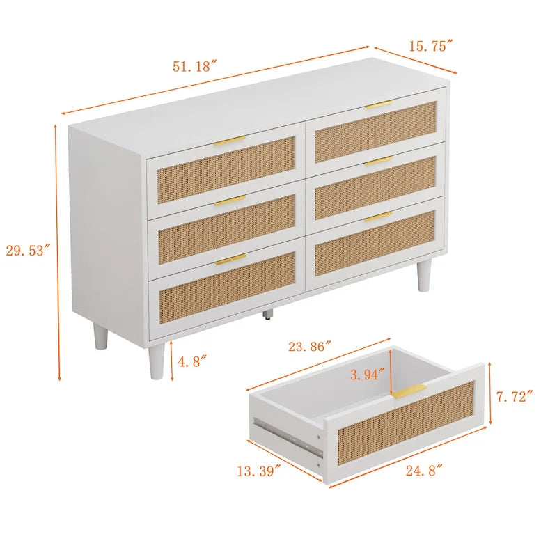6-Drawer Rattan Cabinet