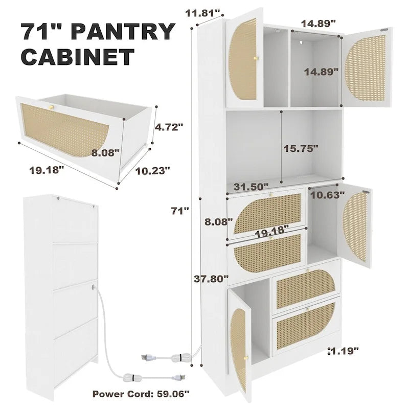 Tall Freestanding Storage Cabinet with Rattan Doors