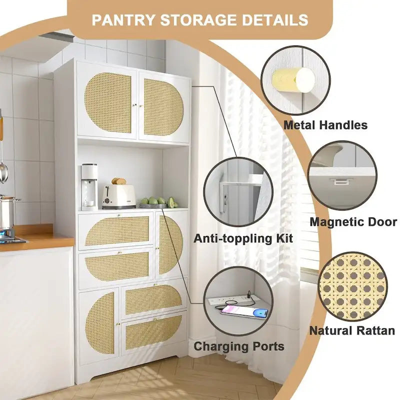 Tall Freestanding Storage Cabinet with Rattan Doors