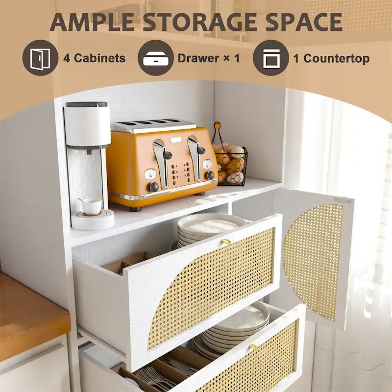 Tall Freestanding Storage Cabinet with Rattan Doors