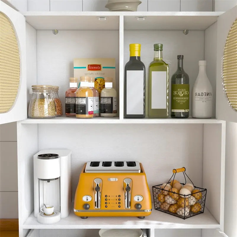 Tall Freestanding Storage Cabinet with Rattan Doors