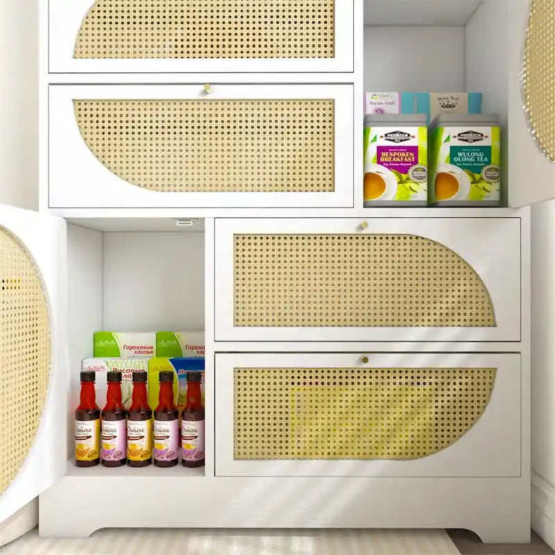 Tall Freestanding Storage Cabinet with Rattan Doors