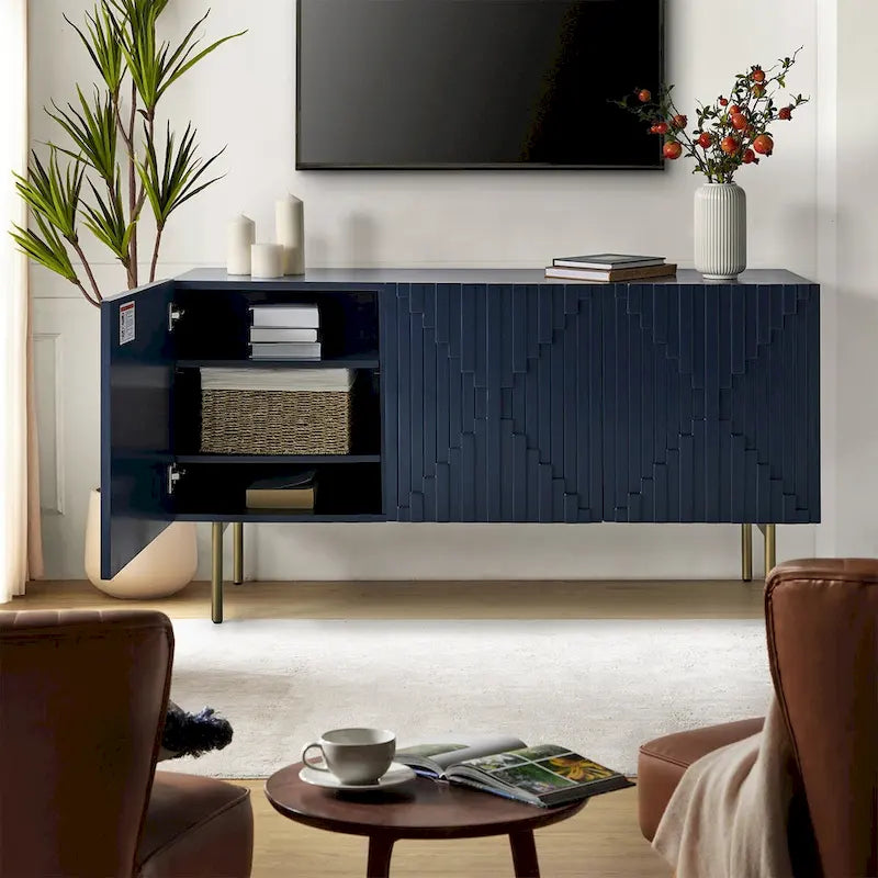 Modern 58" Wide Sideboard with Cable Management & Adjustable Feet